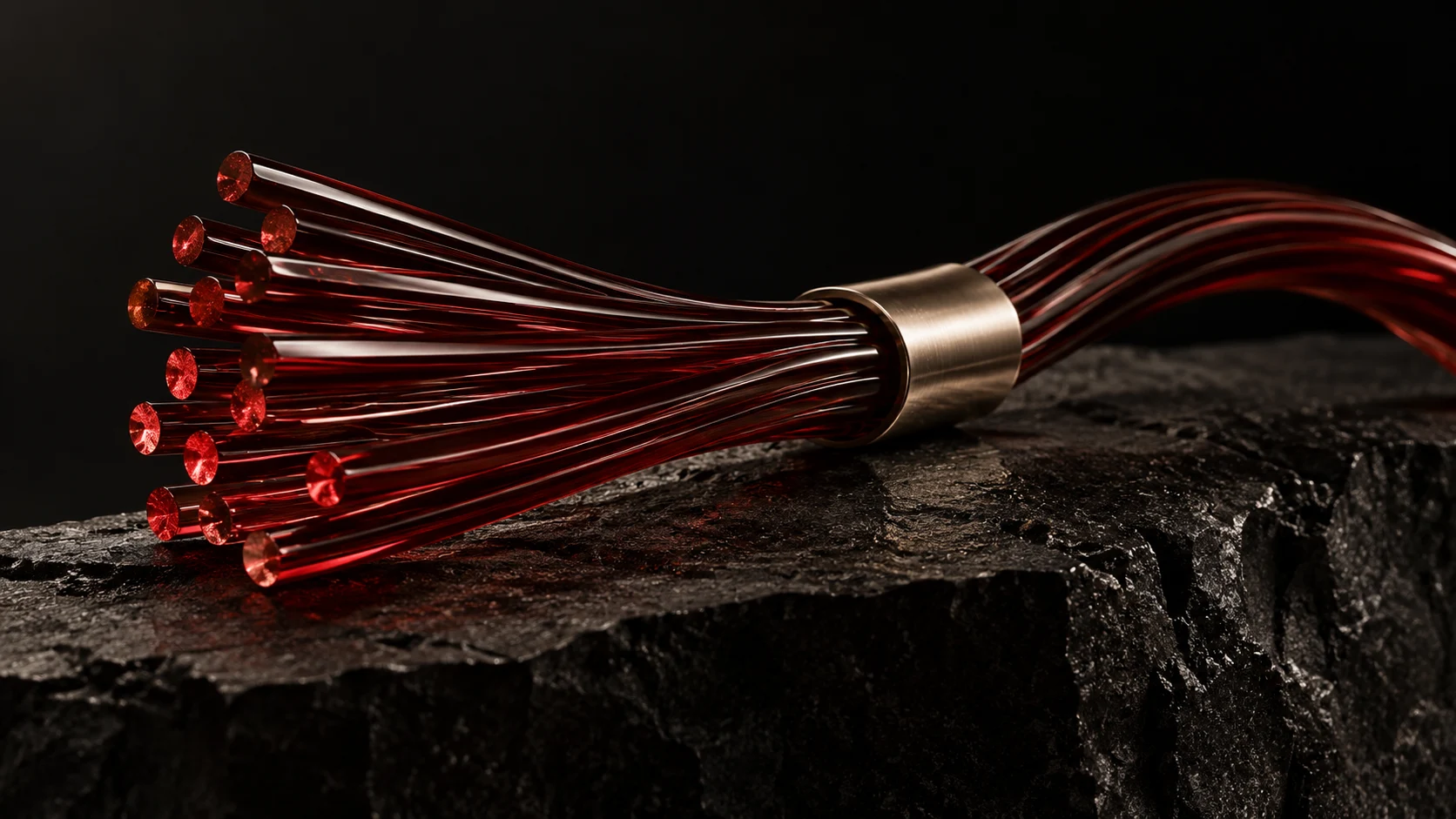 Garnet optical rods gathered through a platinum ferrule — concept artwork